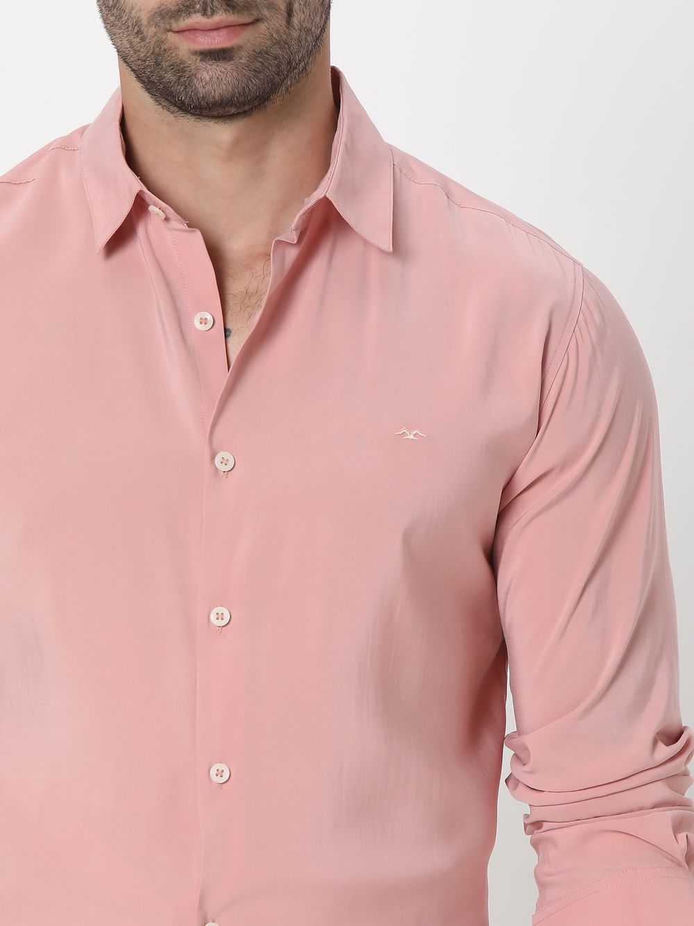 Pink Sandwashed Viscose Blend Slim Fit Casual Shirt