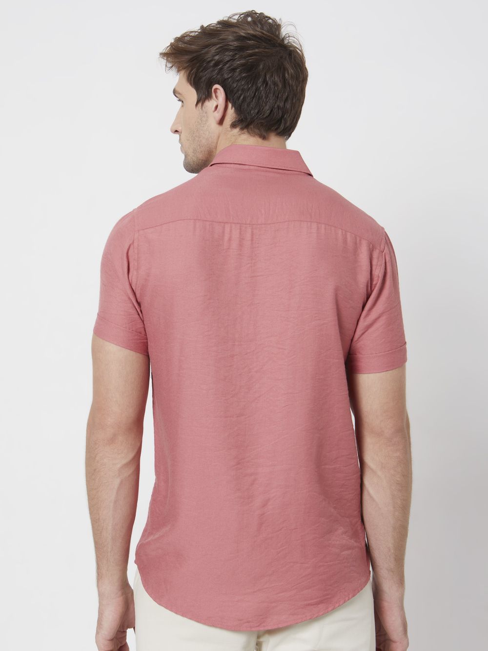 Pink Textured Plain Slim Fit Casual Shirt