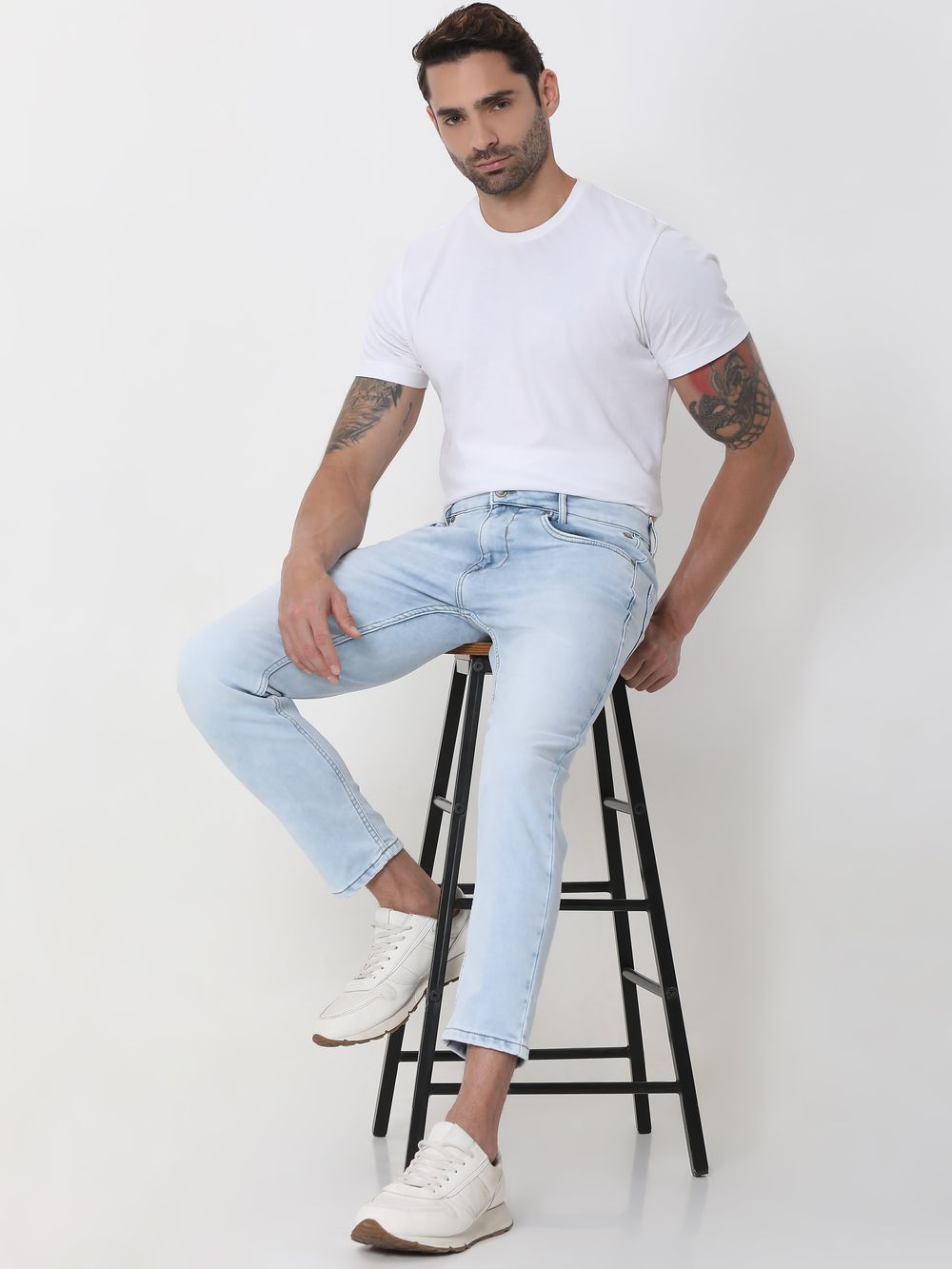 Light Blue Ankle Length Denim Deluxe Stretch Jeans