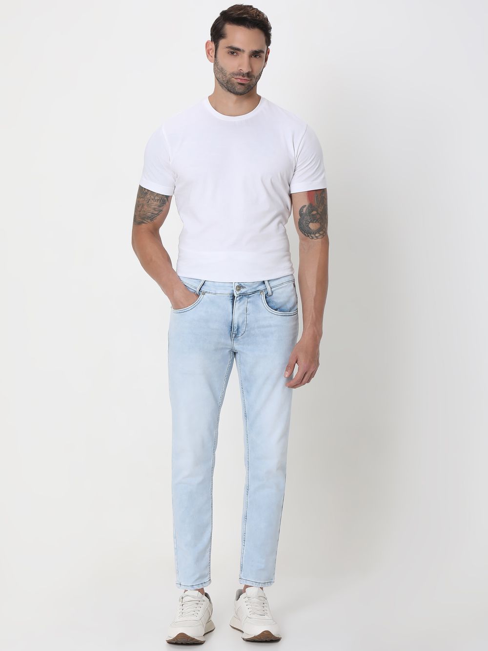 Light Blue Ankle Length Denim Deluxe Stretch Jeans