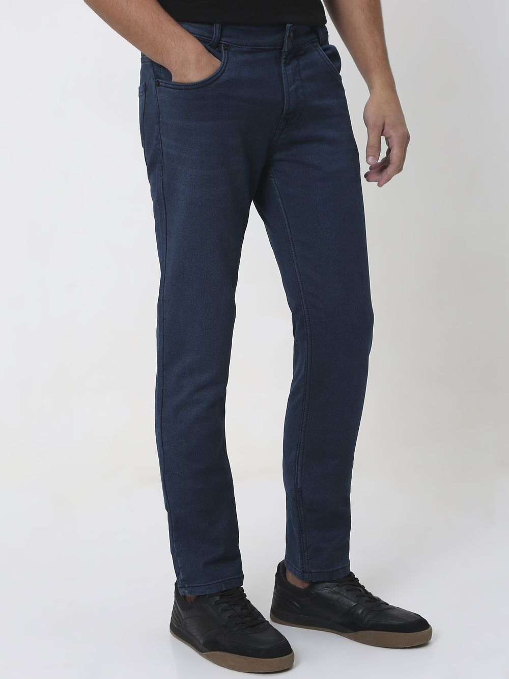 Deep Indigo Blue Narrow Fit Denim Deluxe Stretch Jeans