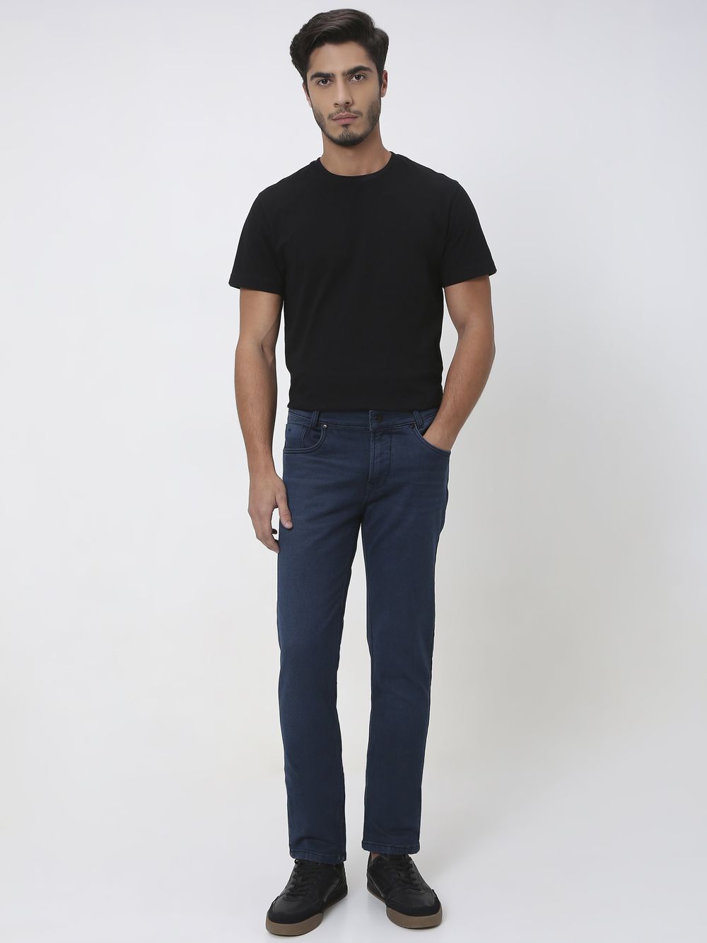 Deep Indigo Blue Narrow Fit Denim Deluxe Stretch Jeans