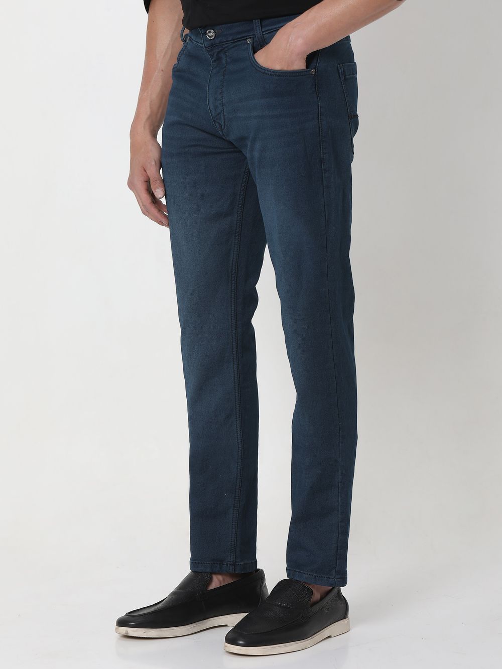 Deep Indigo Blue Straight Fit Denim Deluxe Stretch Jeans