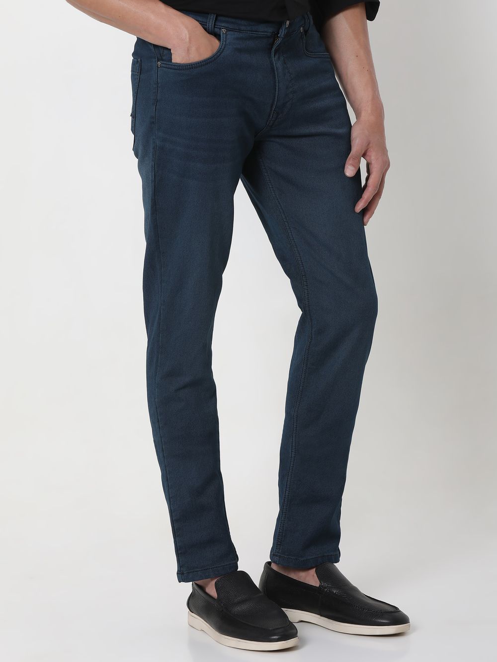 Deep Indigo Blue Straight Fit Denim Deluxe Stretch Jeans