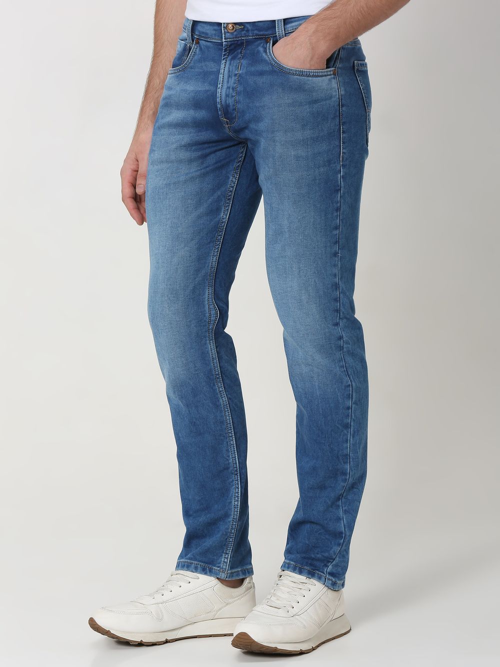 Mid Blue Straight Fit Denim Deluxe Stretch Jeans