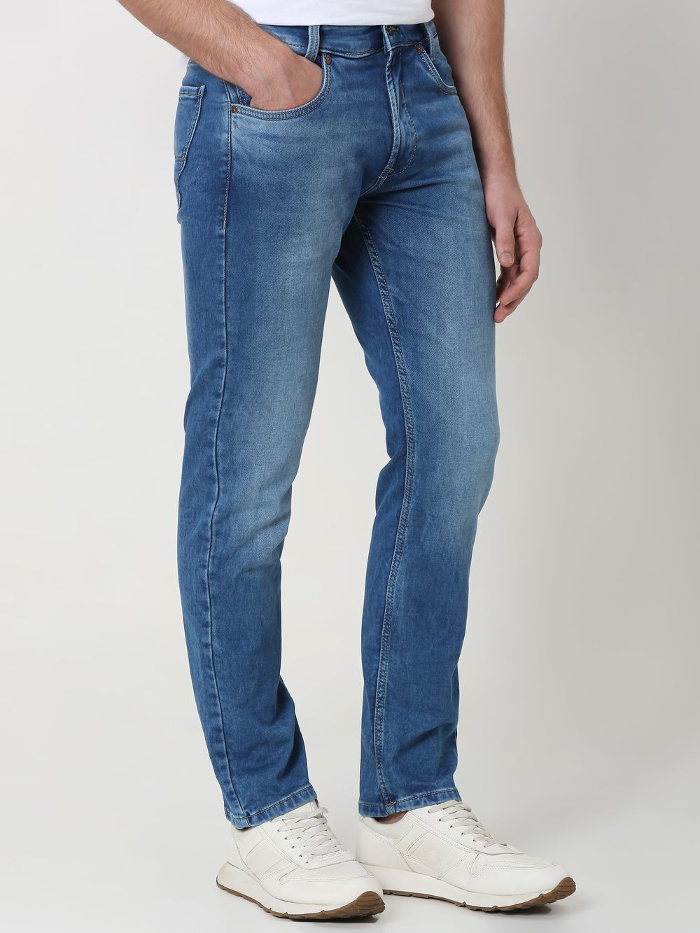 Mid Blue Straight Fit Denim Deluxe Stretch Jeans
