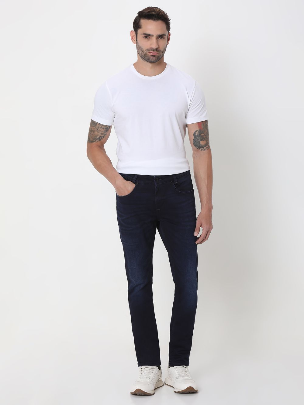 Deep Indigo Blue Skinny Fit Denim Deluxe Stretch Jeans