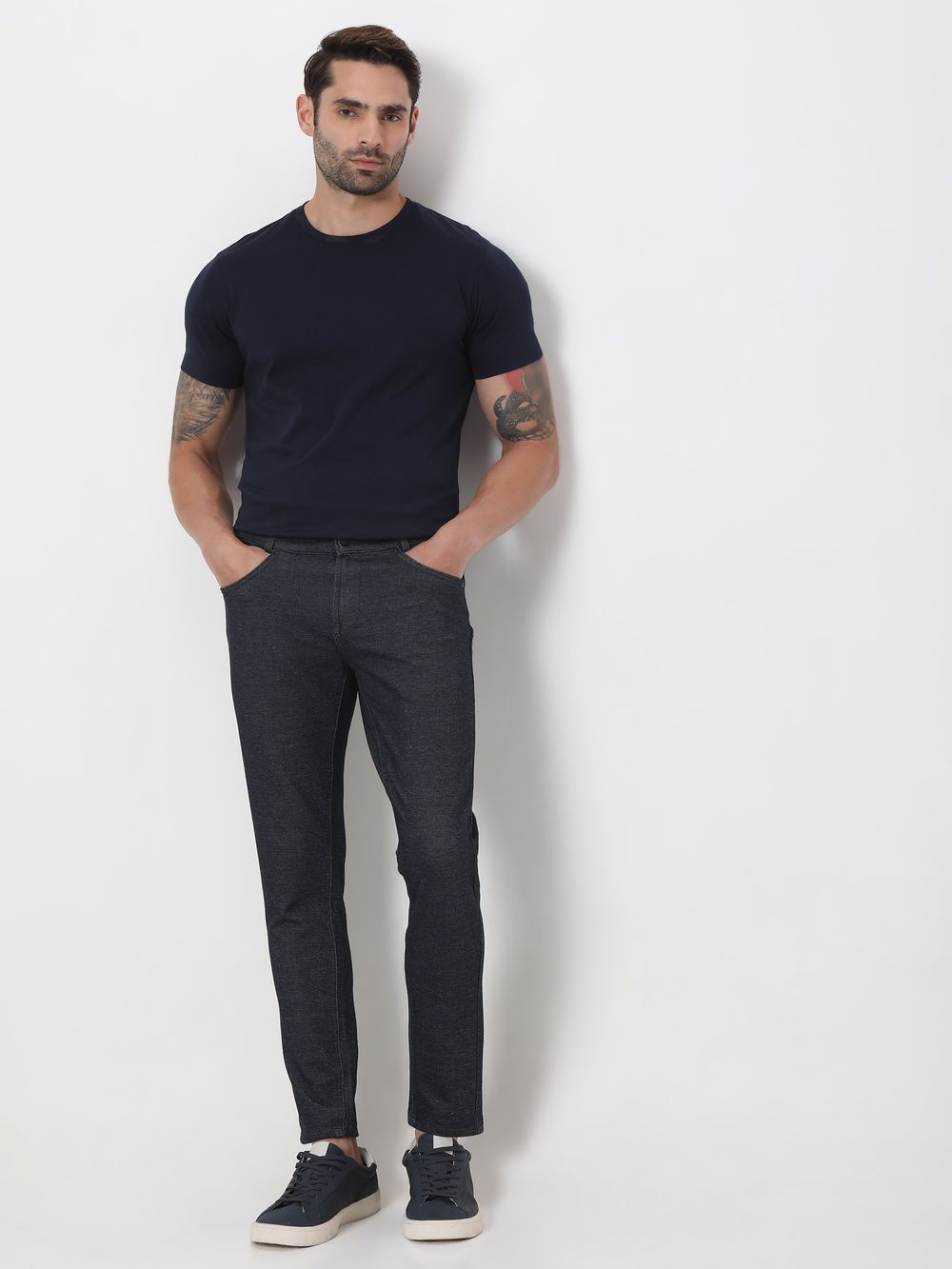 Dark Indigo Blue Ankle Length Denim Deluxe Stretch Jeans