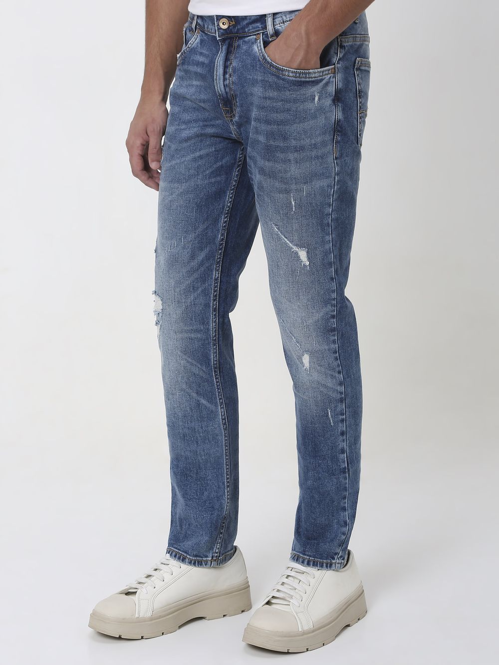 Tinted Super Slim Fit Distressed Stretch Jeans