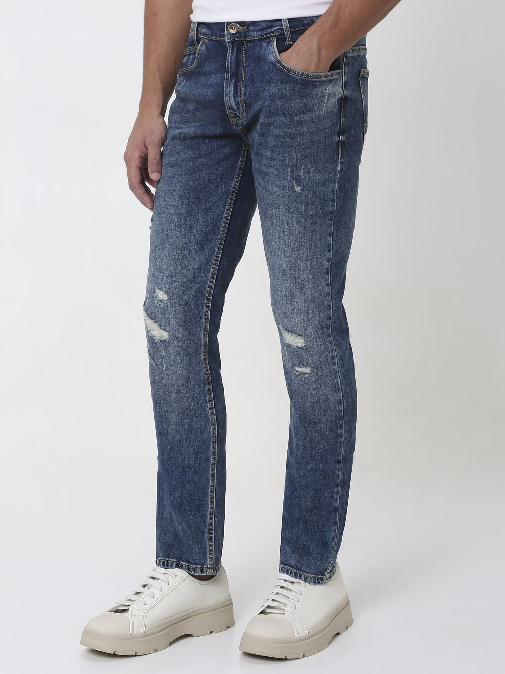 Tinted Super Slim Fit Distressed Stretch Jeans