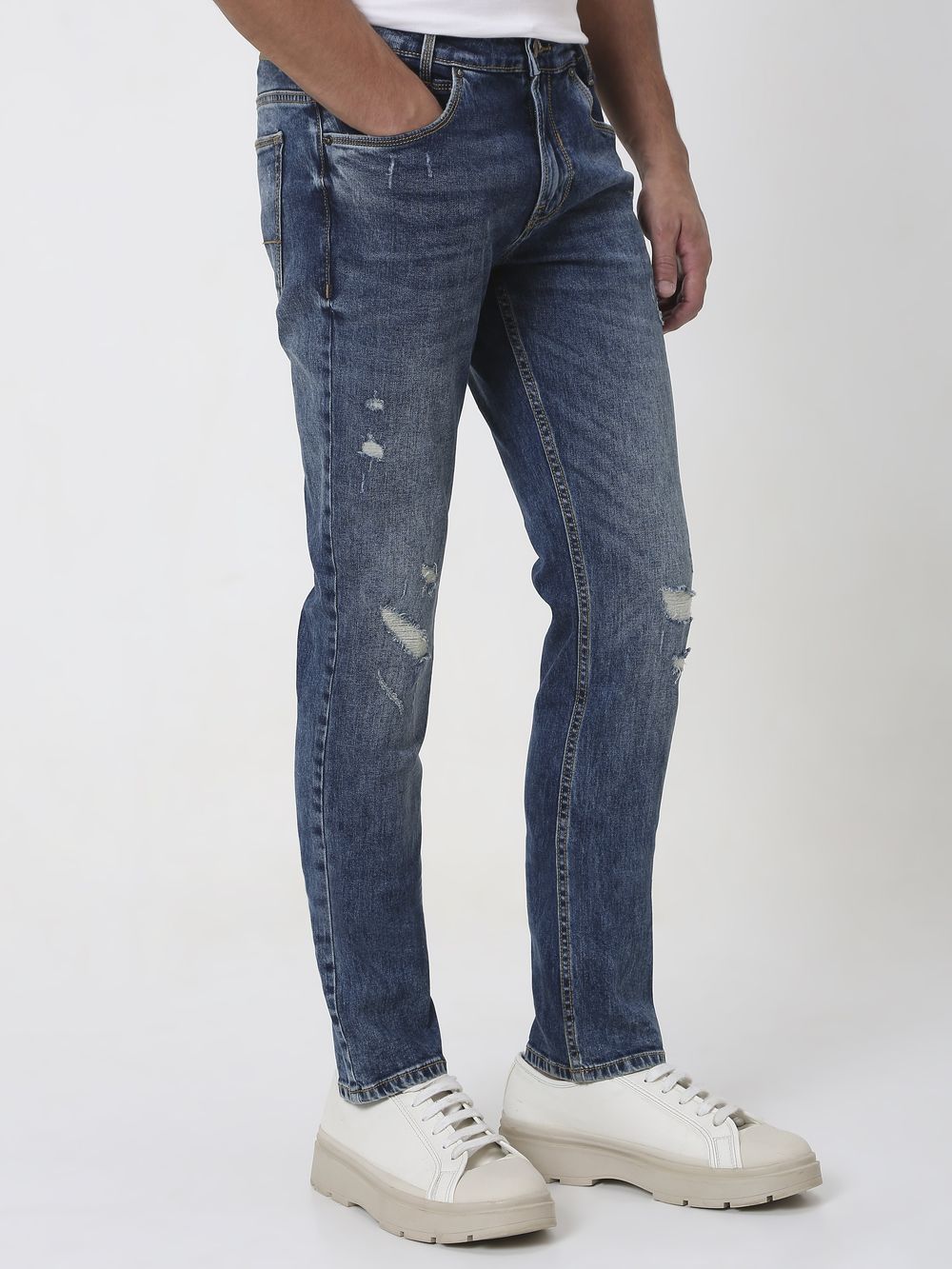 Tinted Super Slim Fit Distressed Stretch Jeans