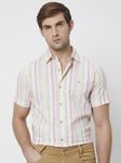 Pastel Pink Printed Stripe Slim Fit Casual Shirt