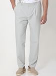 Beige Relaxed Tapered Fit Seersucker Single Pleat Trouser