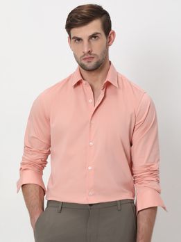 Pink Stretch Plain Slim Fit Casual Shirt
