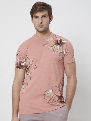 Pink Floral Print Slim Fit T-Shirt