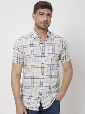 Beige Large Check Slim Fit Casual Shirt