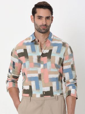 Multi Geometric Print Slim Fit Casual Shirt