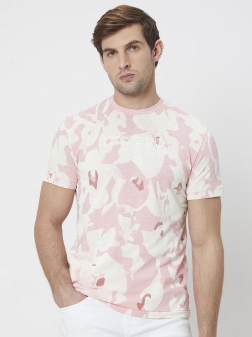 Pink Abstract Print Slim Fit T-Shirt