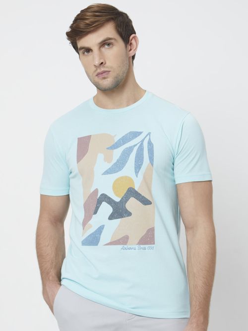 Light Blue Graphic Plain Slim Fit T-Shirt