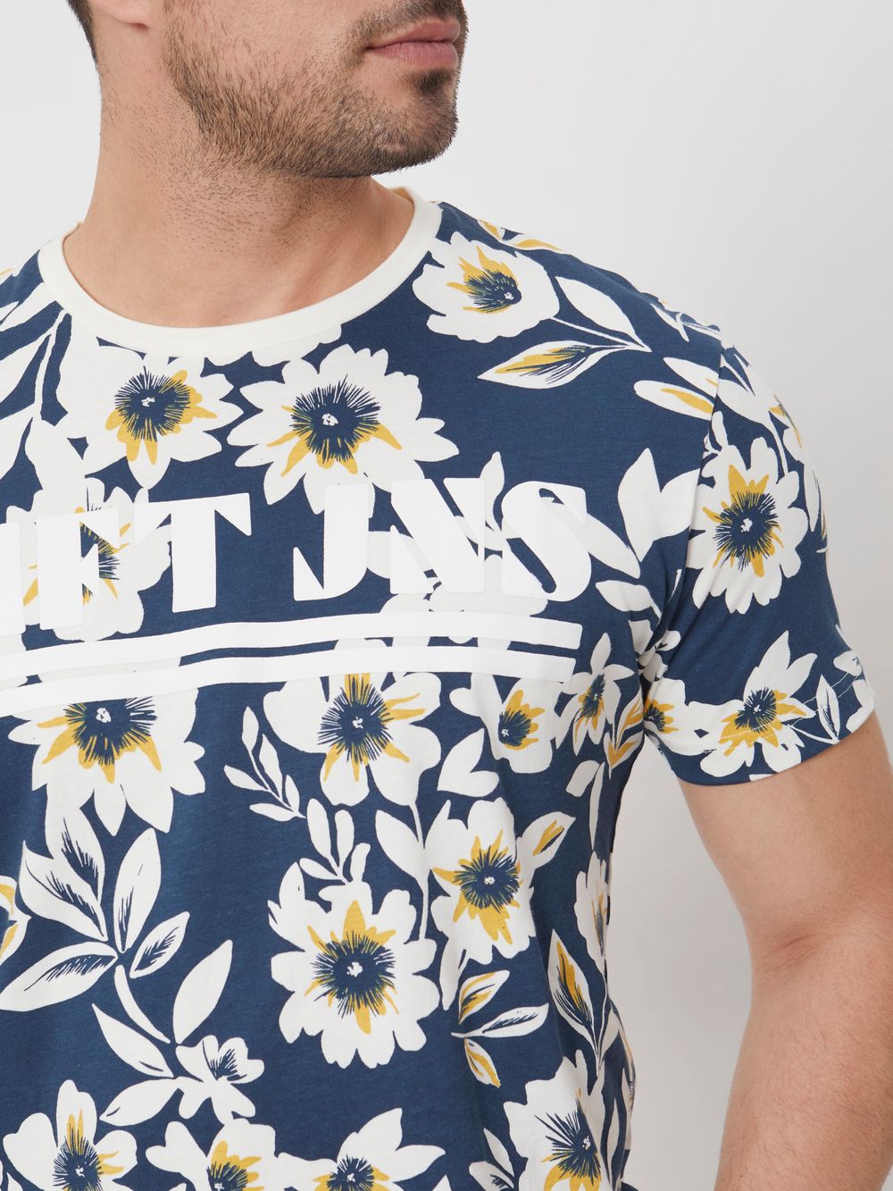 Navy Floral Print Slim Fit Jersey T-Shirt