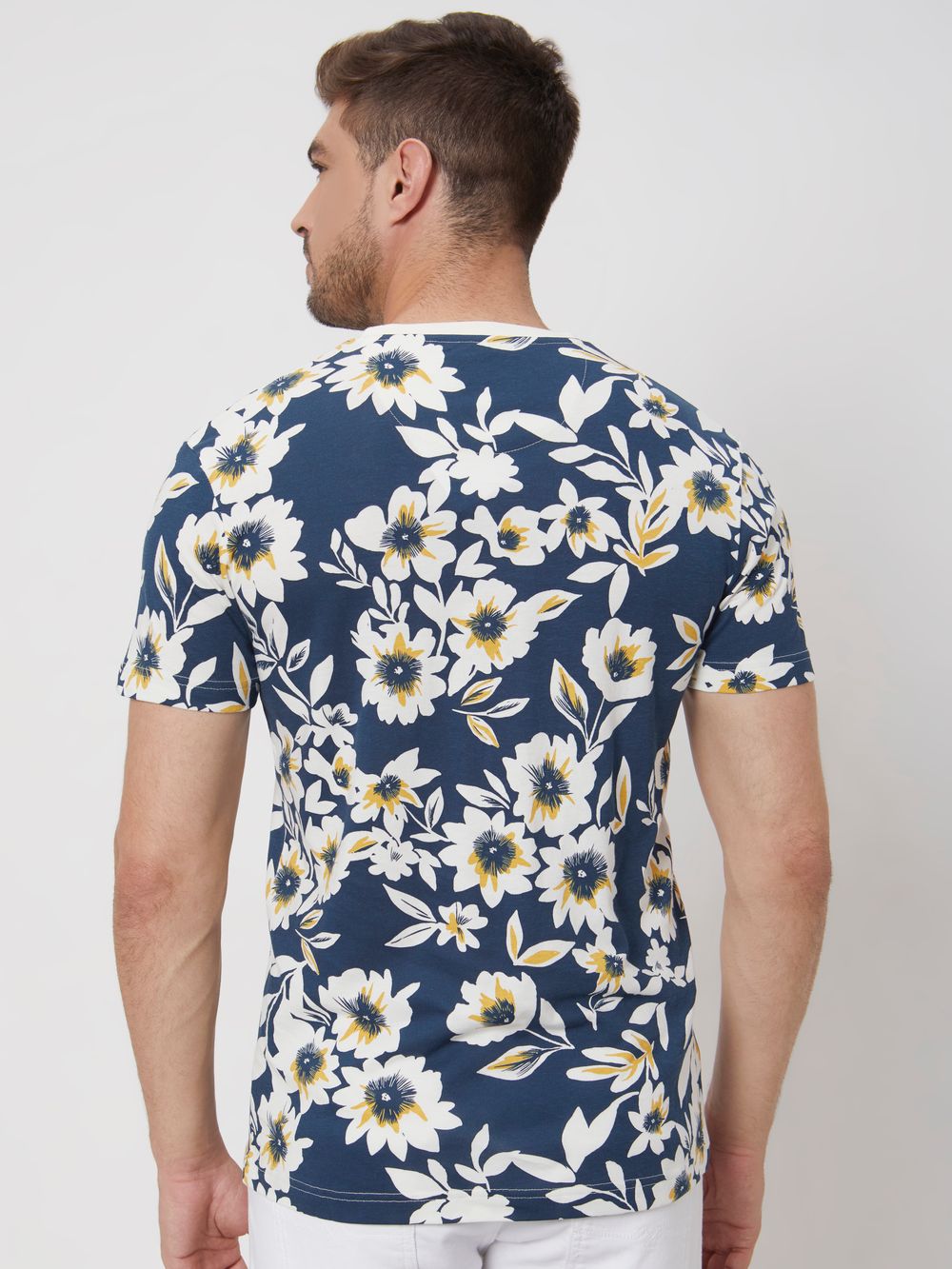 Navy Floral Print Slim Fit Jersey T-Shirt