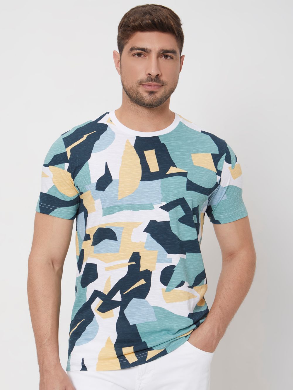 Green Abstract Print Slim Fit Jersey T-Shirt