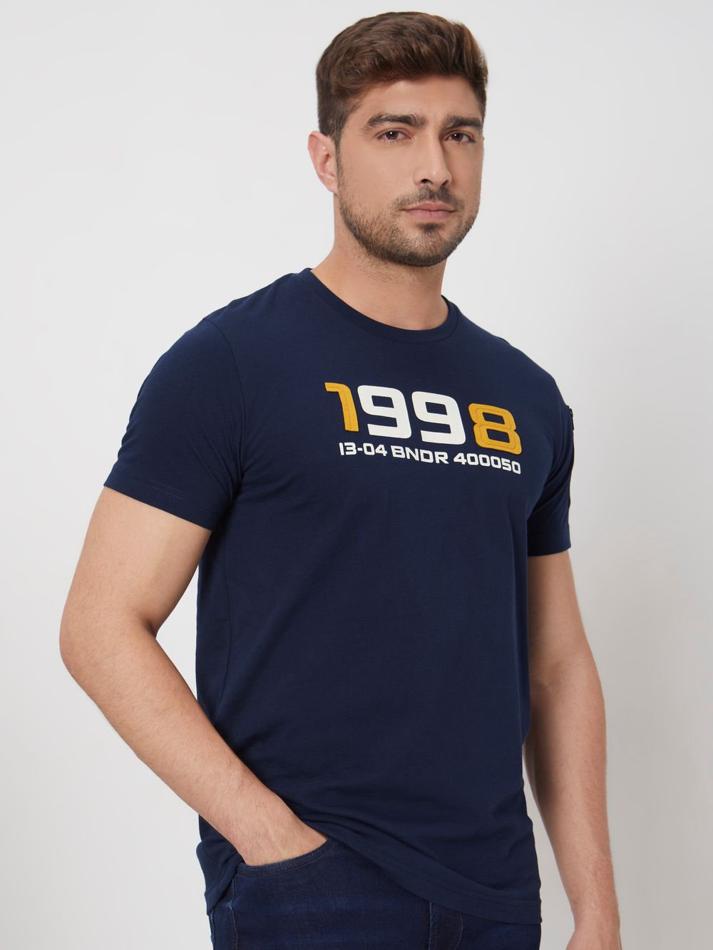 Navy Graphic Print Slim Fit Jersey T-Shirt