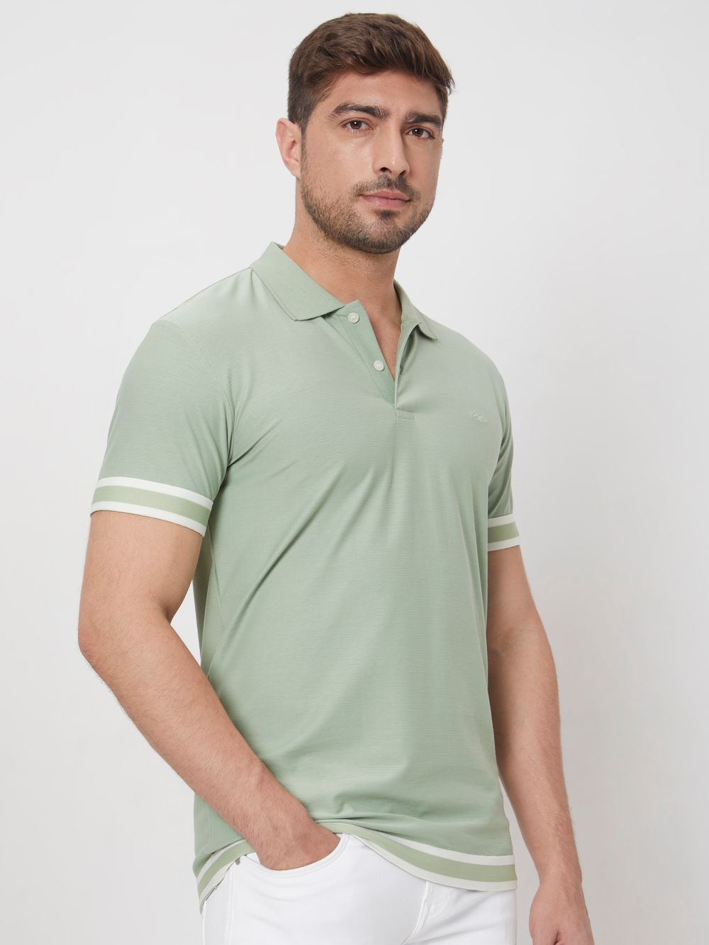 Green Textured Plain Slim Fit Jersey T-Shirt