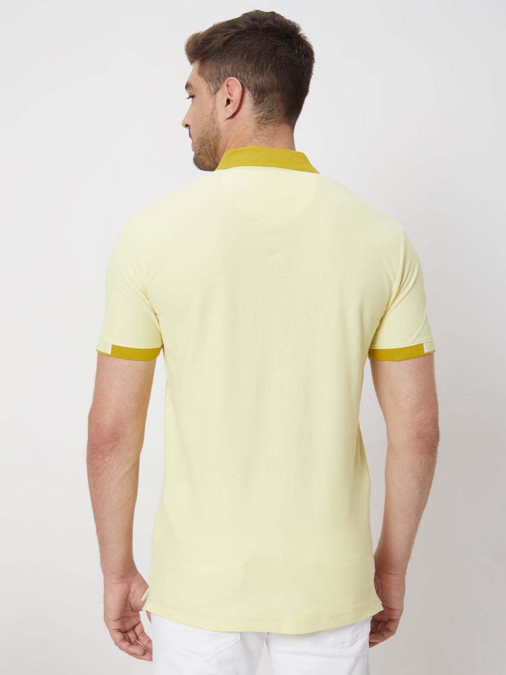 Light Yellow Detail Plain Slim Fit Mini Popcorn T-Shirt