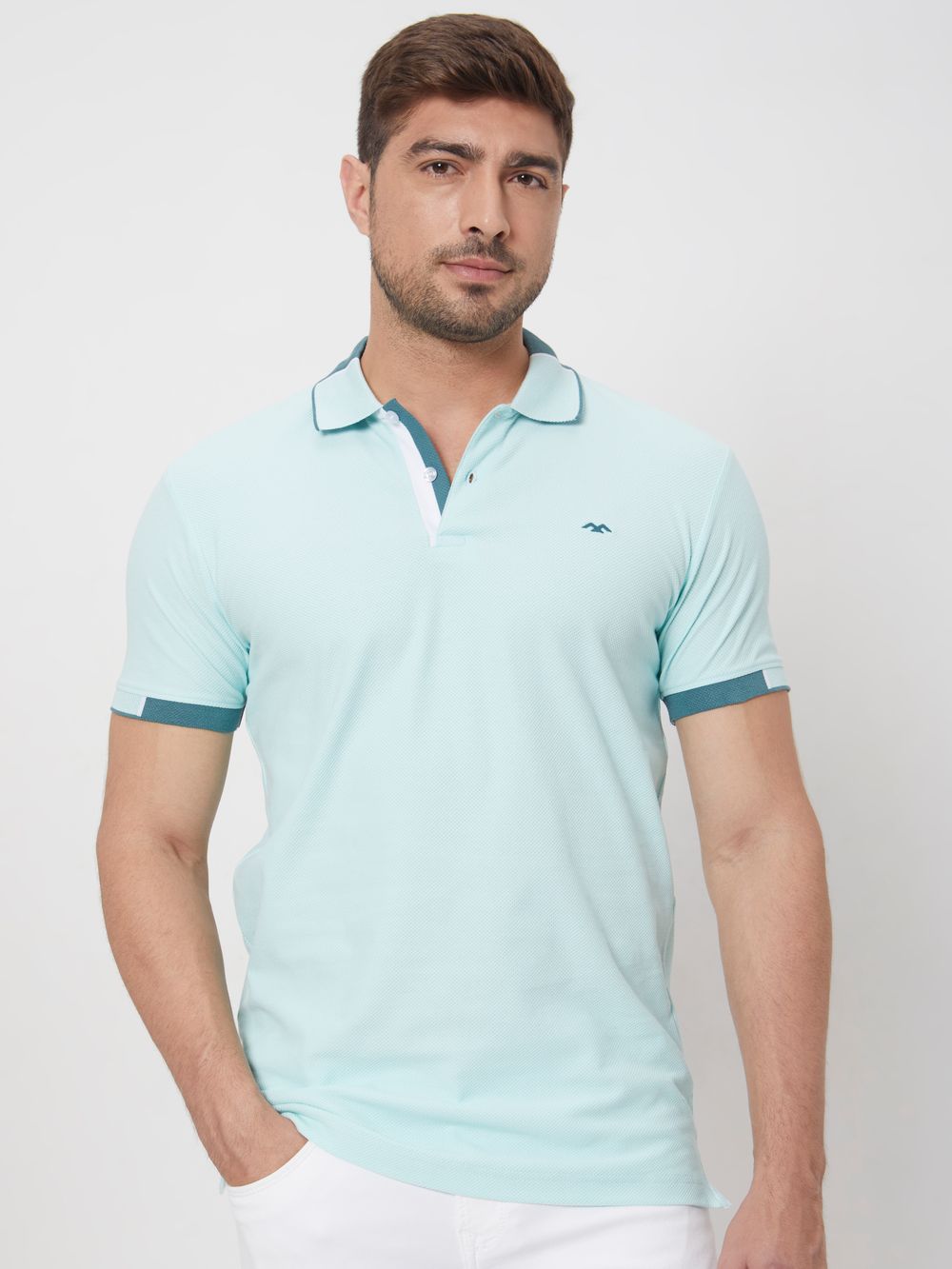 Turquoise Detail Plain Slim Fit Mini Popcornt-Shirt
