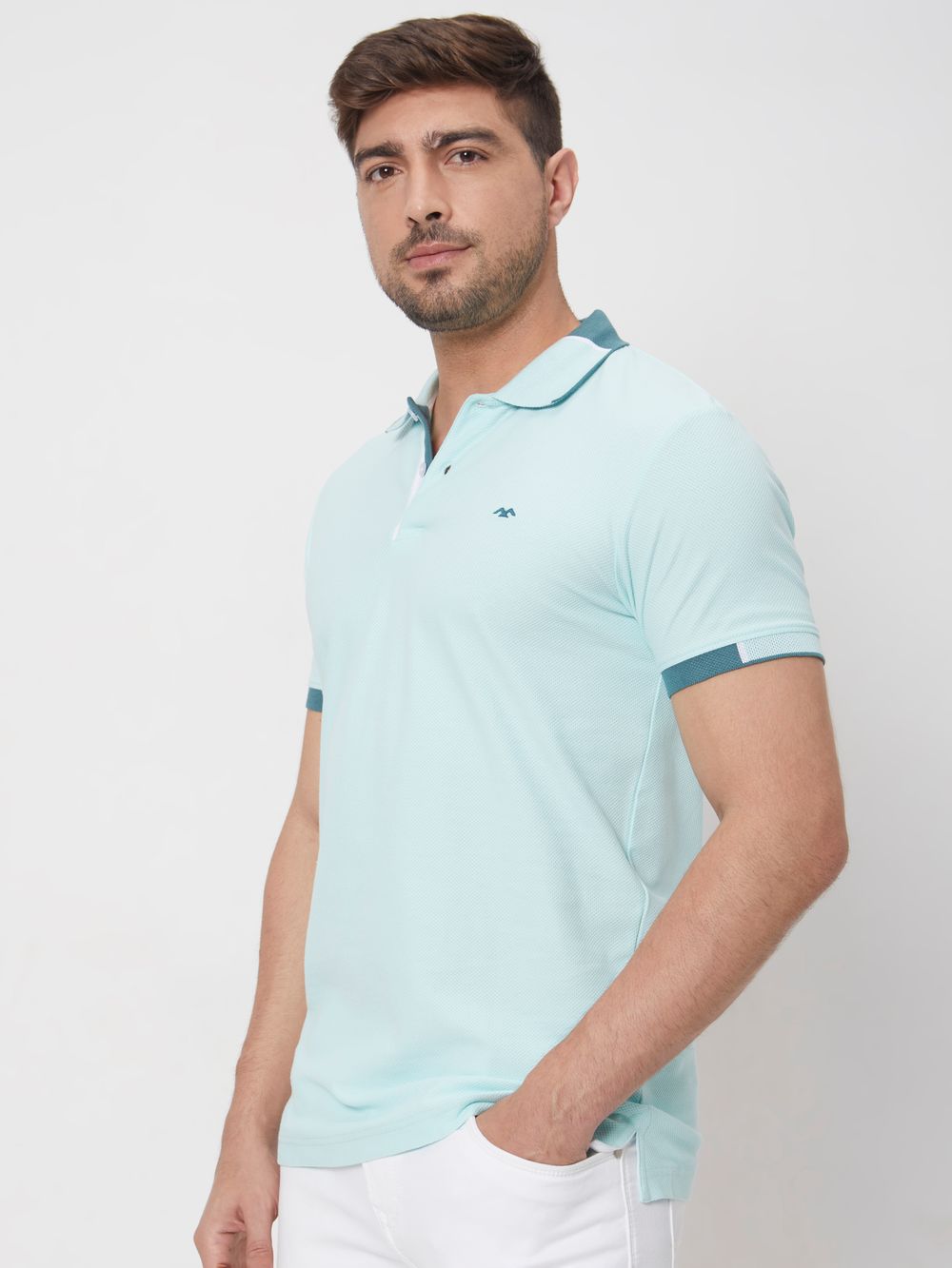 Turquoise Detail Plain Slim Fit Mini Popcornt-Shirt