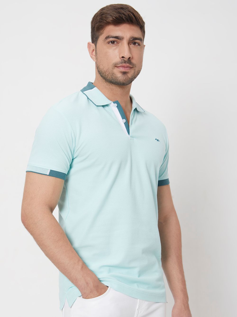 Turquoise Detail Plain Slim Fit Mini Popcornt-Shirt