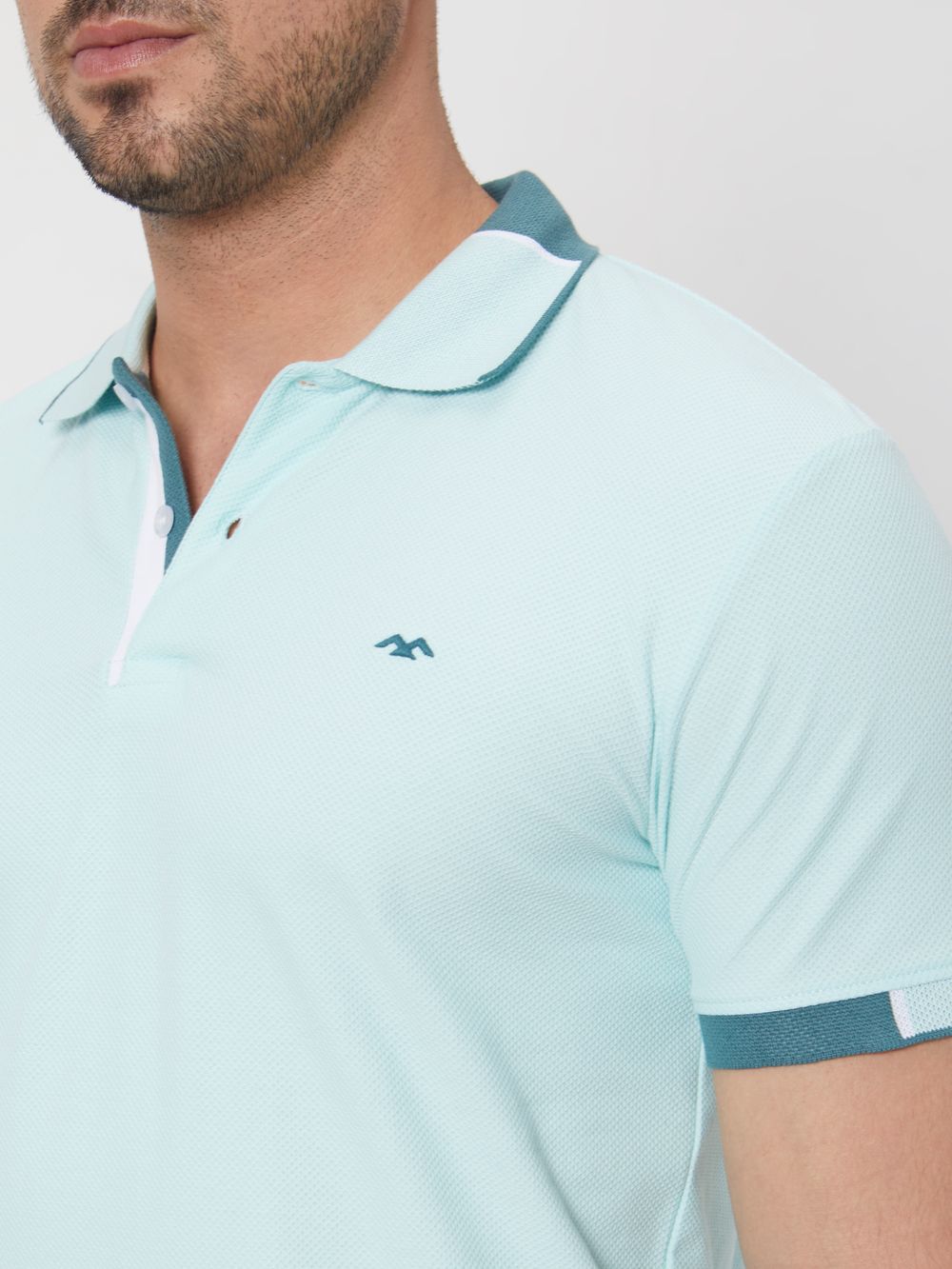 Turquoise Detail Plain Slim Fit Mini Popcornt-Shirt