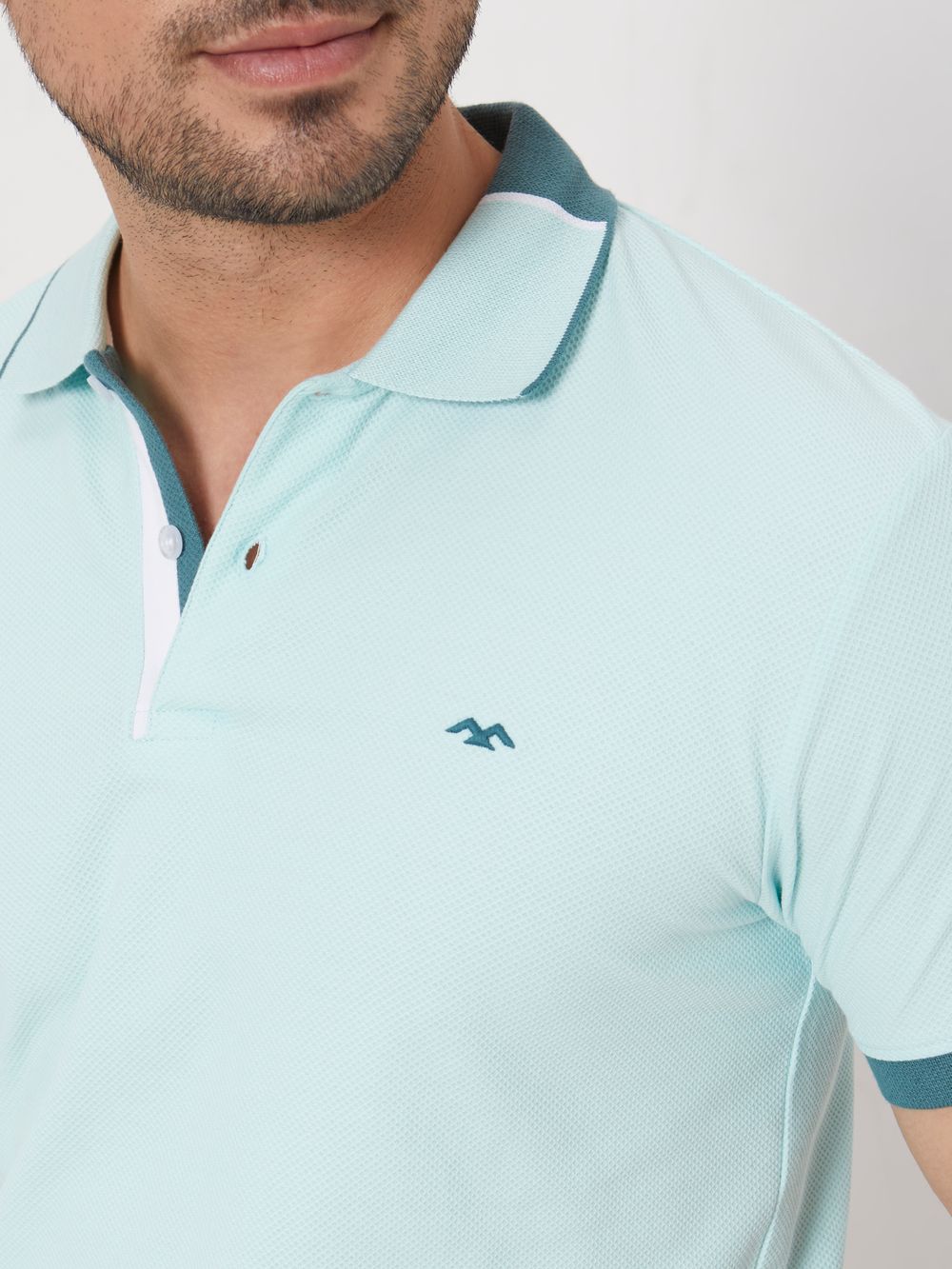 Turquoise Detail Plain Slim Fit Mini Popcornt-Shirt