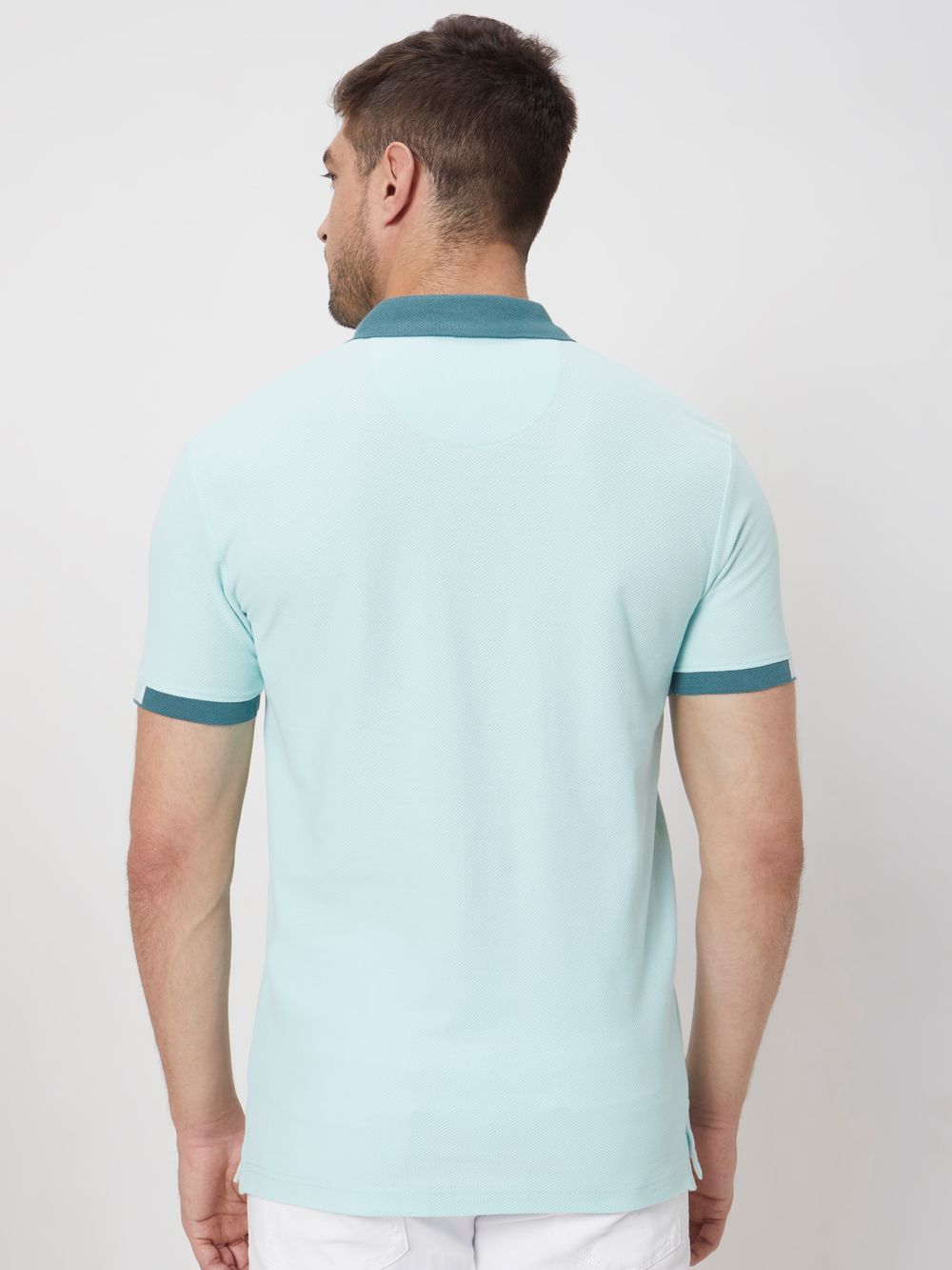 Turquoise Detail Plain Slim Fit Mini Popcornt-Shirt