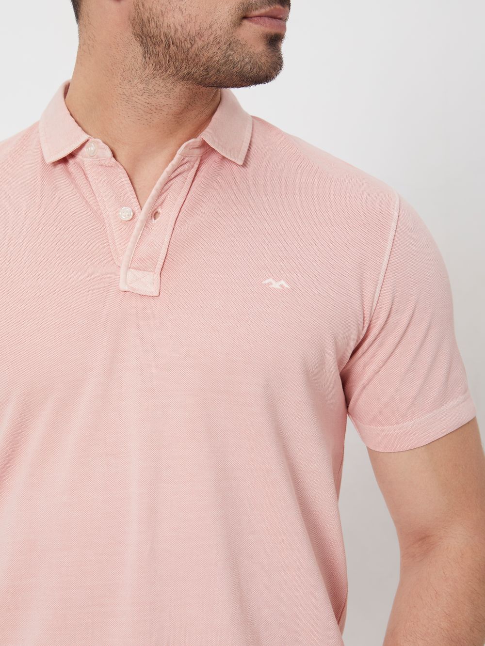Pink Logo Embroidered Plain Slim Fit Pique Polo T-Shirt