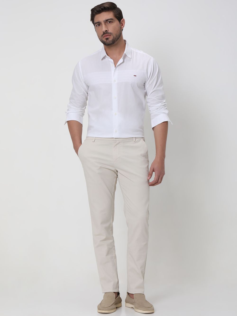 White Textured Dobby Slim Fit Casual Shirt