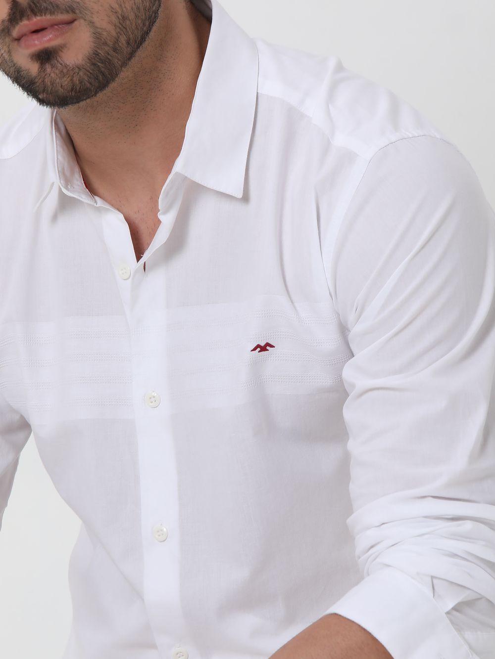 White Textured Dobby Slim Fit Casual Shirt