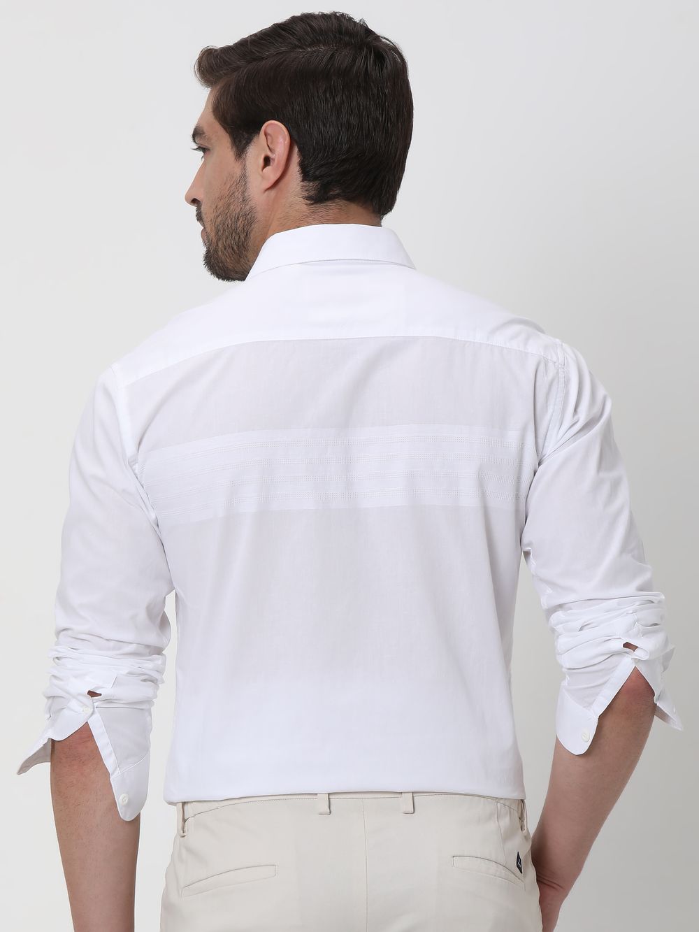 White Textured Dobby Slim Fit Casual Shirt