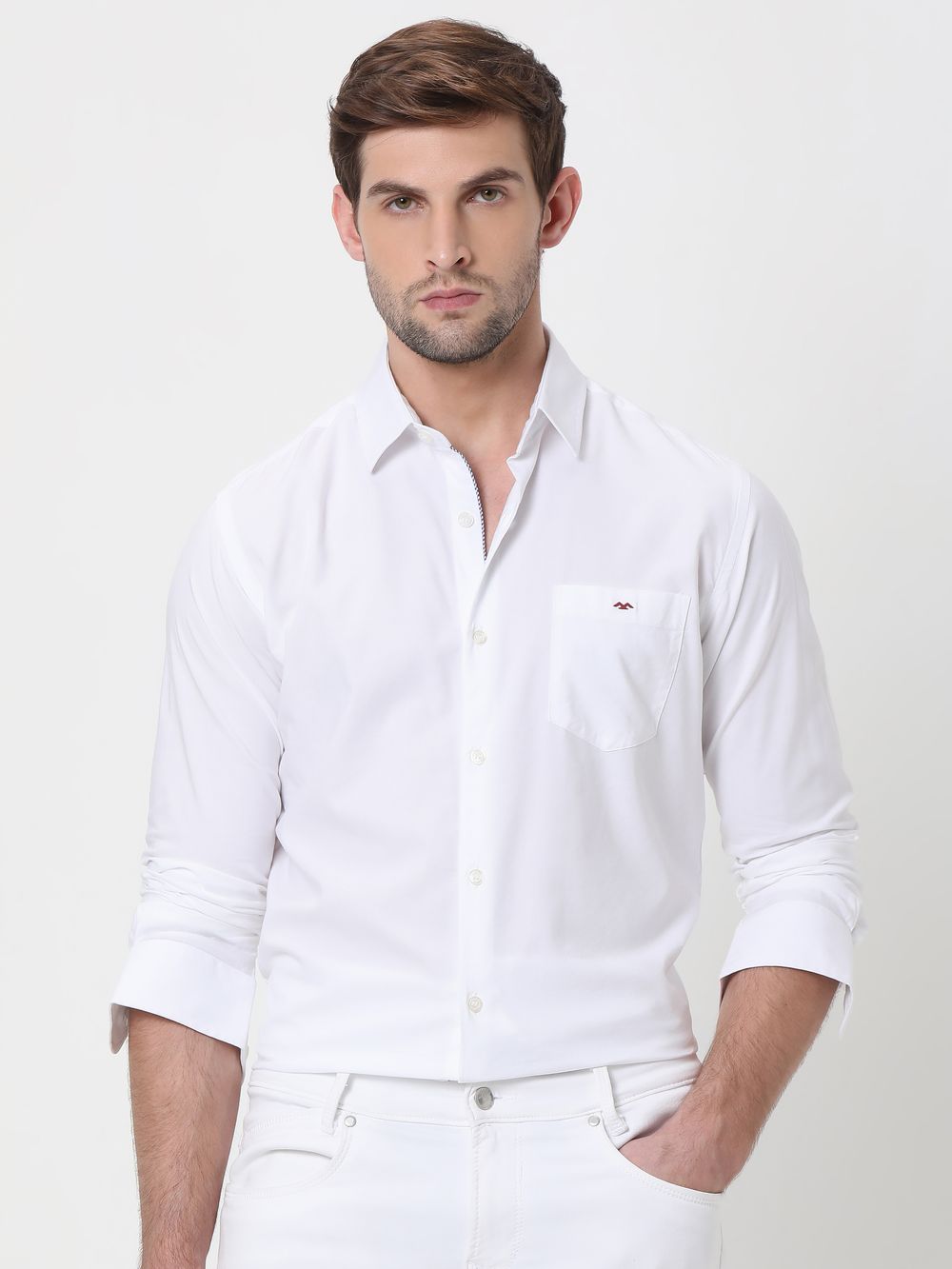 White Chambray Slim Fit Casual Shirt