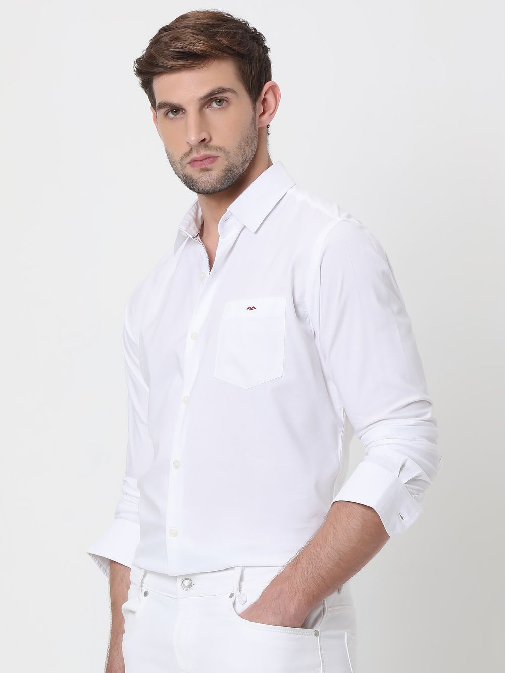 White Chambray Slim Fit Casual Shirt