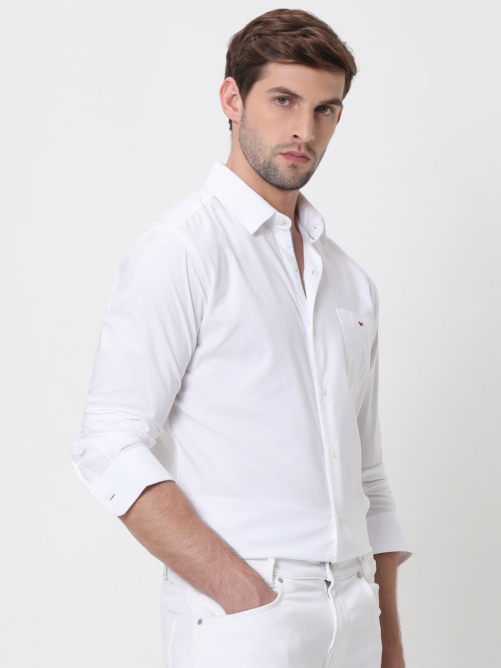 White Chambray Slim Fit Casual Shirt