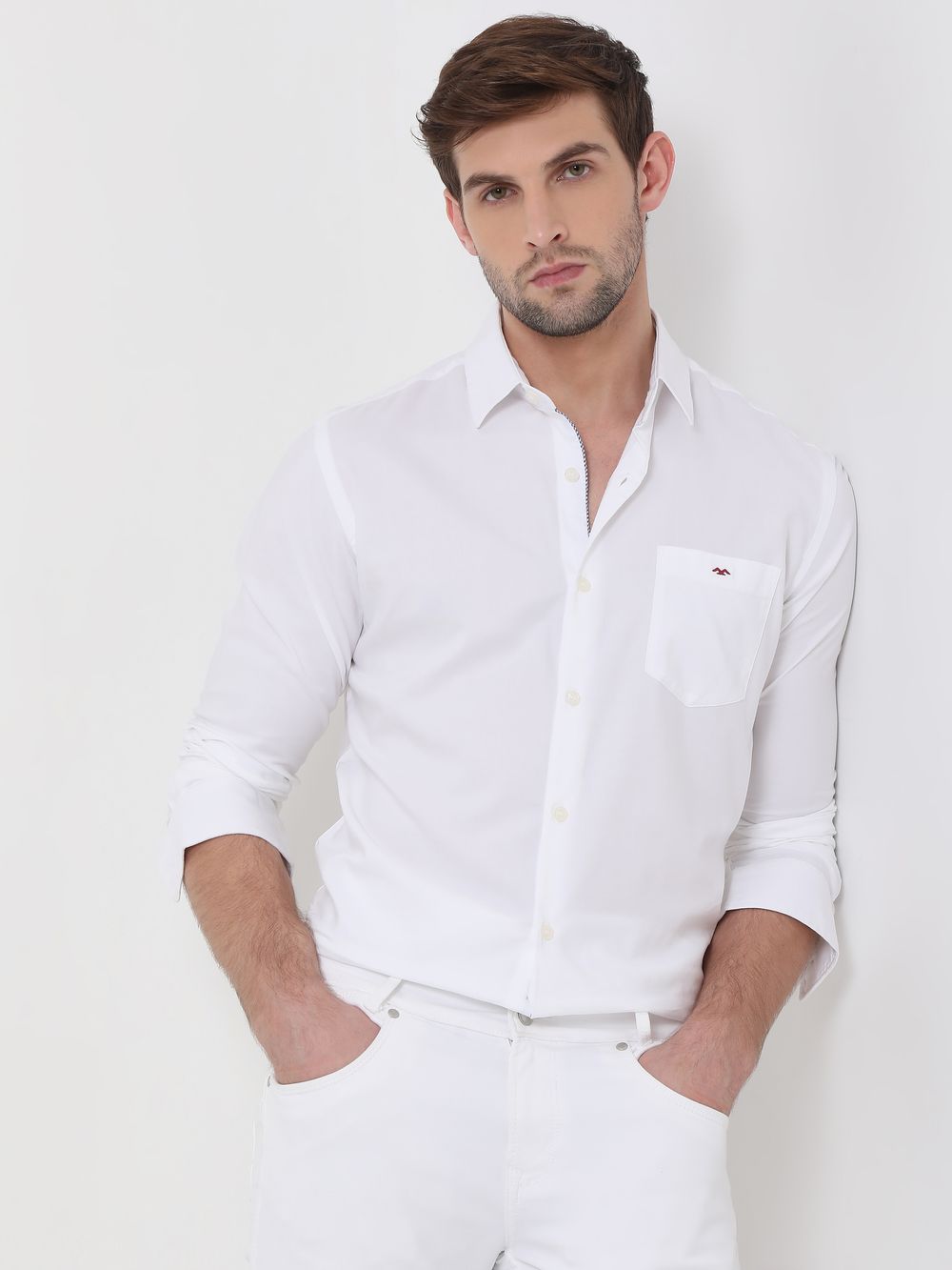 White Chambray Slim Fit Casual Shirt