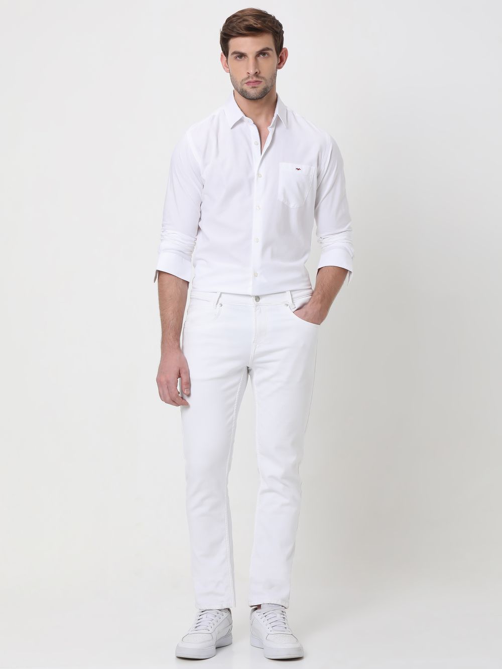 White Chambray Slim Fit Casual Shirt