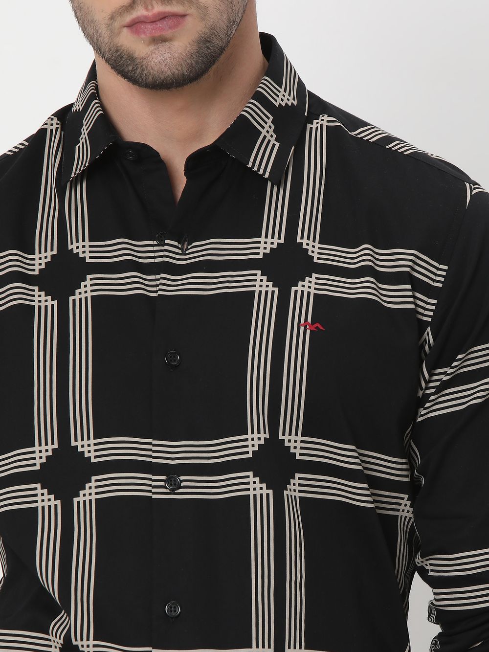 Black Printed Check Lightweight Shirt