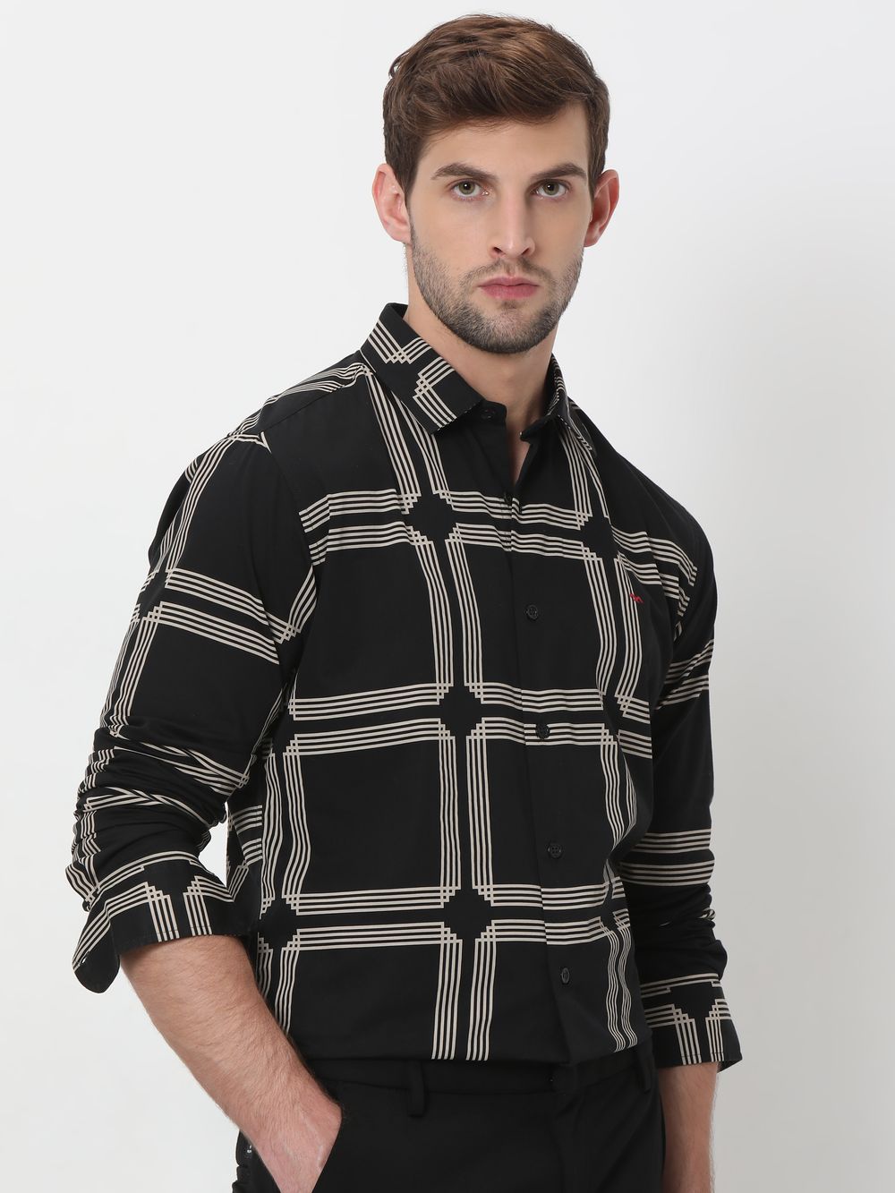 Black Printed Check Lightweight Shirt