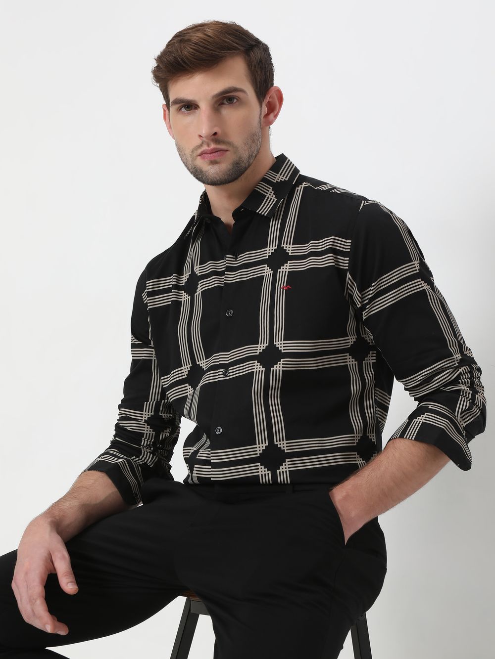 Black Printed Check Lightweight Shirt