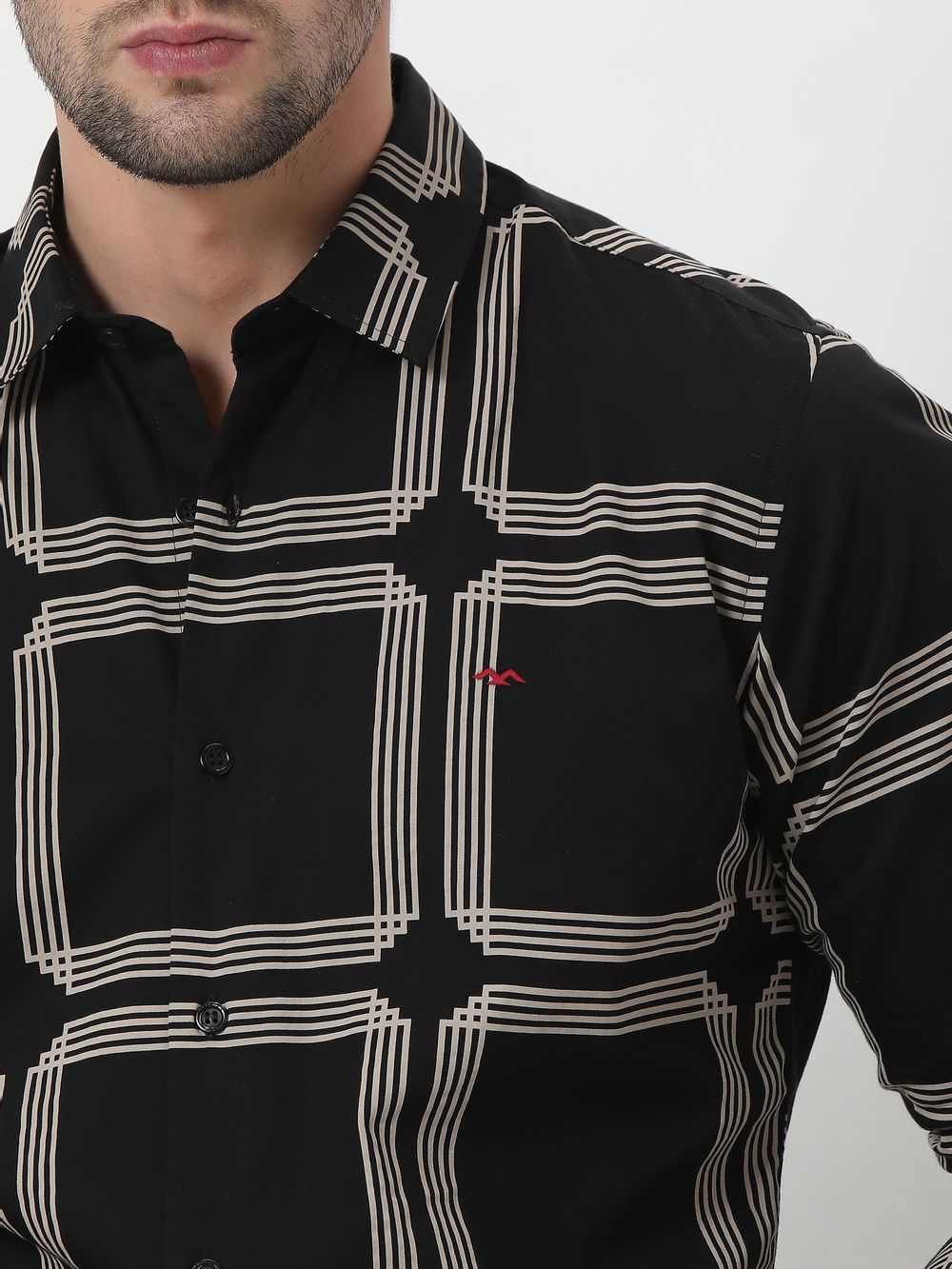 Black Printed Check Lightweight Shirt