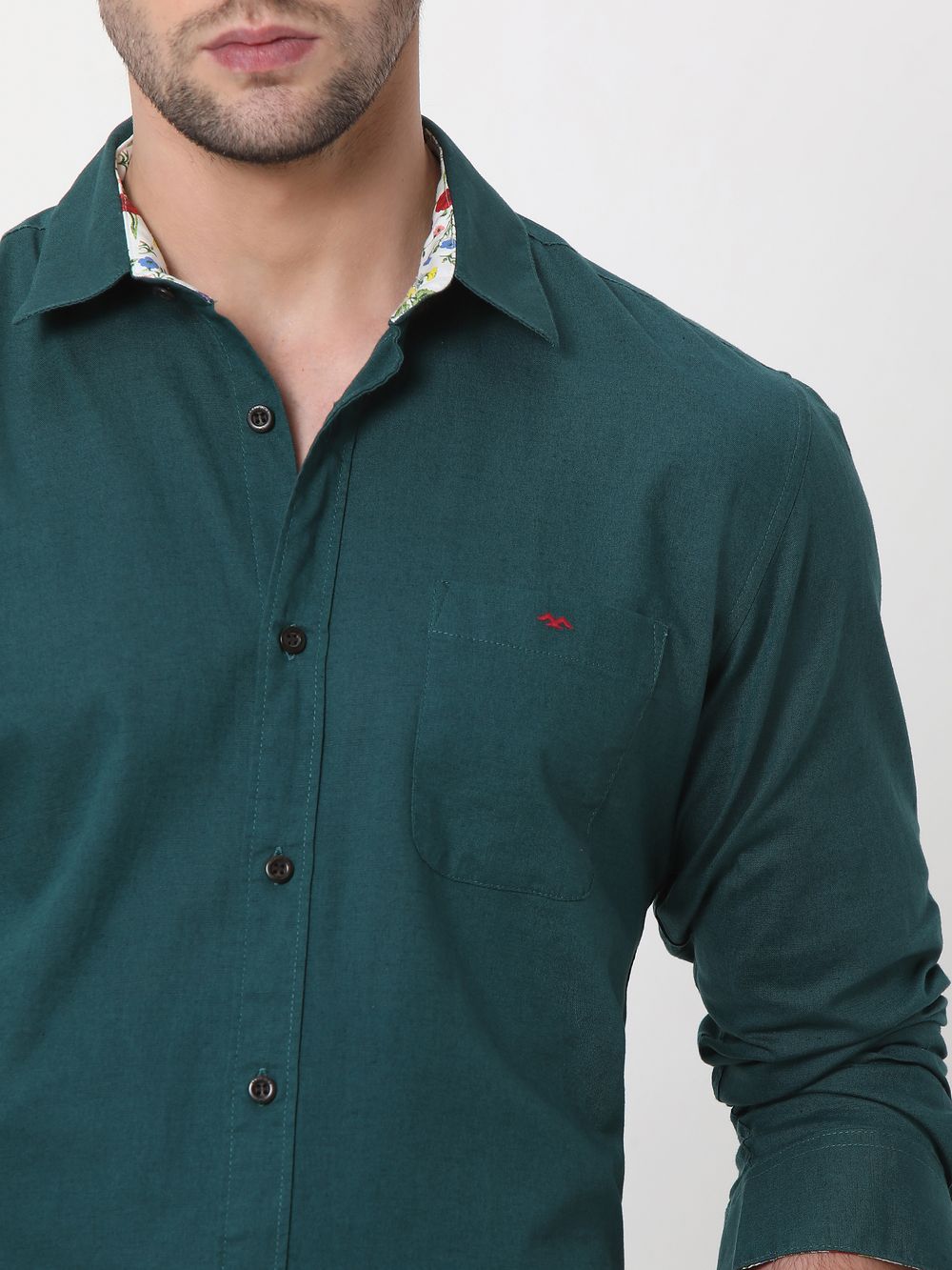 Green Cotton Linen Plain Shirt