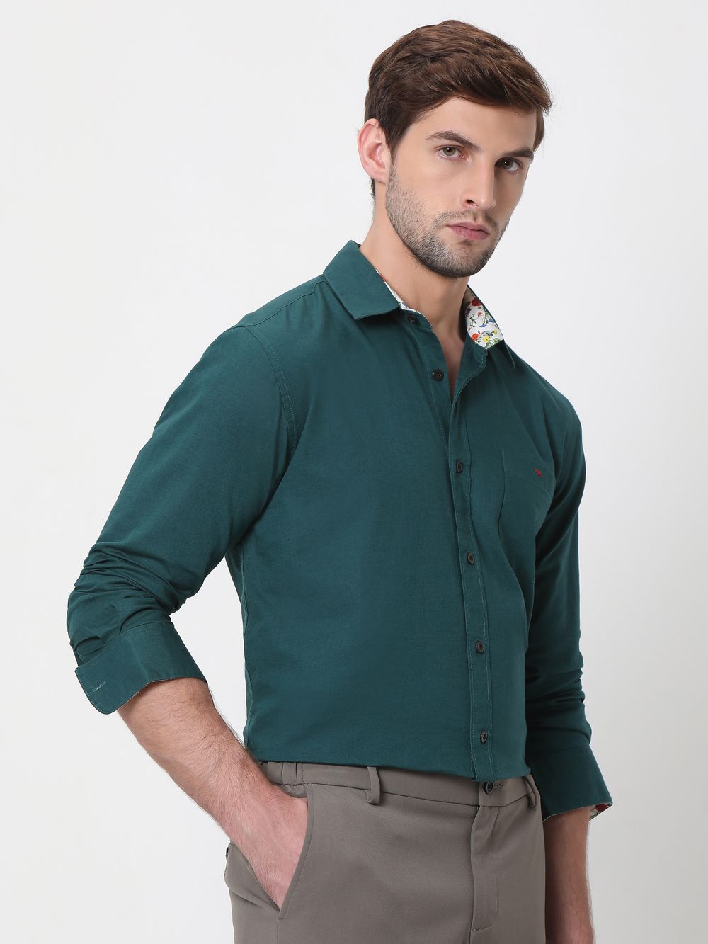 Green Cotton Linen Plain Shirt